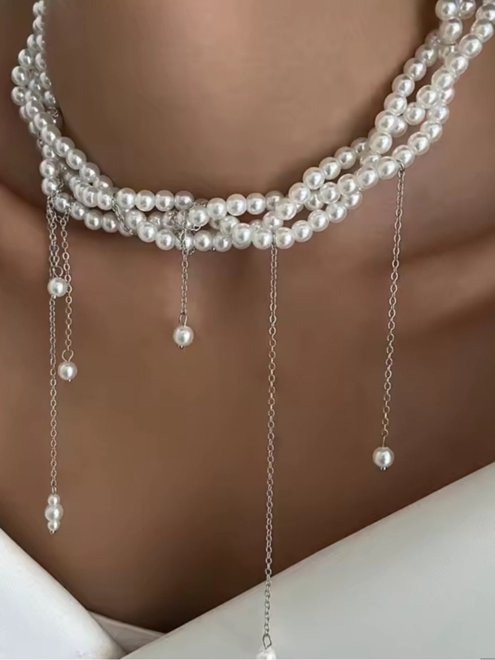 Nordstrom Pearl Multi-Strand Choker with Dangling Chains